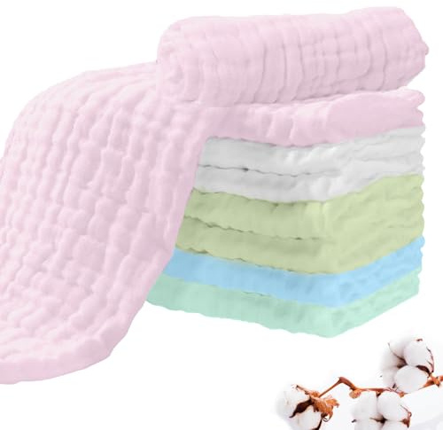 Vellivar Panni in mussola per bambini, confezione da 8 panni in mussola per bambini, 100% mussola di cotone, quadrati da 30,5 cm, 6 strati in 5 colori, asciugamani per il viso per neonati
