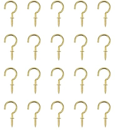 CHATROOM 20 Stück 1/2 5/8 3/4 7/8 Zoll Schwere Schraubhaken Messingbeschichtet Tassenhaken Schulterschraube for Aufhängen Robuste Tassenverlängerung A Haken(Gold,Length 31mm)