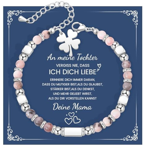 CheersLife Geschenk für Tochter,Weihnachtsgeschenke für an Meine Tochter Geschenke von Mama,Mutter Tochter Geschenk Mutter Tochter Armband - Glück Klee für Tochter Teenager Mädchen Geburtstag