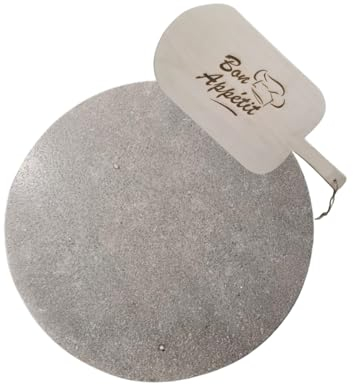 Round Pizza Stone | Baking Stone with Pizza Peel | 100% Natural Lava Stone for Multi-Purpose Oven & BBQ, Grill | Natural Heat Retention (1.5x30cm)