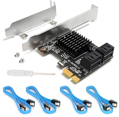 Carte PCIe SATA 4 Ports avec 4 câbles SATA, contrôleur SATA 3.0 avec Support Low Profile, Carte d'extension PCIe vers SATA (6 Gbps) Compatible avec 4 périphériques SATA 3.0 SSD/HDD