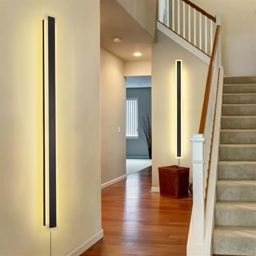 TZSMUM LED Wandleuchte Innen Wandlampe mit Schalter und Stecker Moderne Wandbeleuchtung Kreative Lange Wandleuchte für Wohnzimmer Schlafzimmer Arbeitszimmer Treppenhaus (Warmes Licht,40CM)