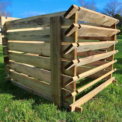1575-449L Easy Fill Wooden Compost Bin | 6 Sizes (Brown, 530L - H65cm x W92cm x D92cm)