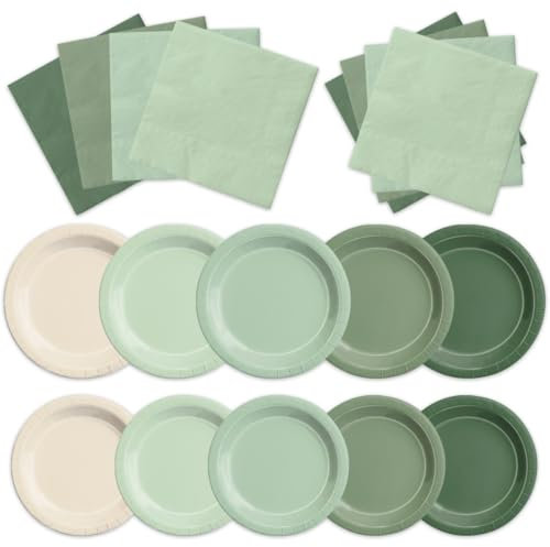 CMUSKO Sage Green Birthday Decorations-60Pcs Gradient Plates and Napkins Kit Sage Green Theme Party Supplies for Baby Shower, Wedding