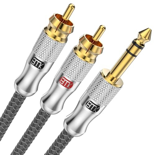 EMK Cavo da 1/4 a RCA, da 1/4 a 2 RCA maschio, cavo audio, jack stereo da 6,35 mm su cavo jack doppio RCA, cavo splitter Y (0,6 m, argento)