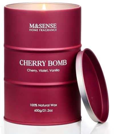 M&SENSE Kirschbombe große Duftkerzen im Glas Süße Kerzen für Zuhause duftend Natürliche Sojawachskerze Kerzenduft Geschenke für Frauen 600g 130 Stunden Brenndauer