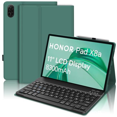 SENGBIRCH Coque Clavier pour Honor Pad X8a Tablet 11 2024, AZERTY Français - Étui Huawei Honor Pad X8a Tablet 11 Pouces avec Fente pour Stylo, Clavier Détachable sans Fil Bluetooth, Vert foncé