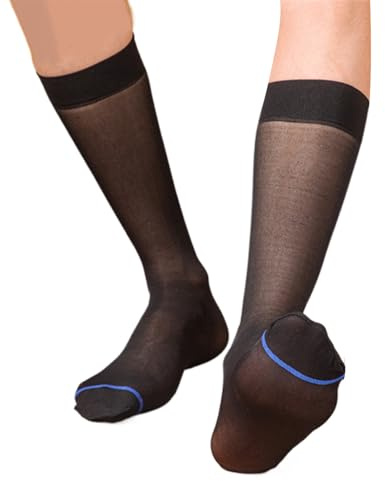 Sanrlo Calzini, calzini da uomo sottili in nylon, morbidi, trasparenti, traspiranti, lunghezza al polpaccio, calze lunghe per abbigliamento formale