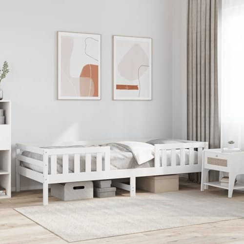 Sufrk Massivholzbett ohne Matratze Weiß 90x200 cm Holz Bett Massivholzbett Bed Frame Bettgestell Bett Holz Kiefernholz