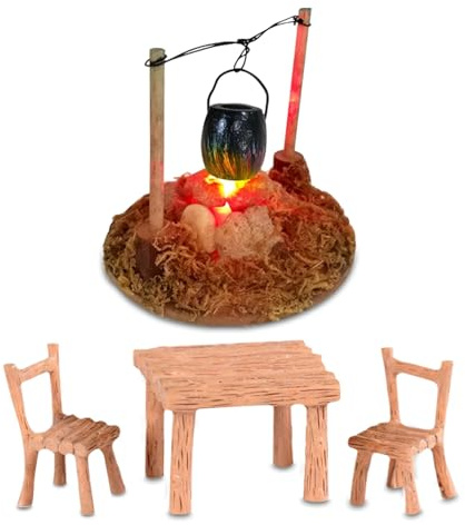 LED-Lagerfeuer Wichtel Zubehör Weihnachten,Miniatur Stadtflamme Mini Lagerfeuer Wichtelzubehör Miniatur Wichtel Zubehör,Feuerstelle Miniatur Möbeltische und Stühle Weihnachten Lagerfeuer Krippe Zubehö