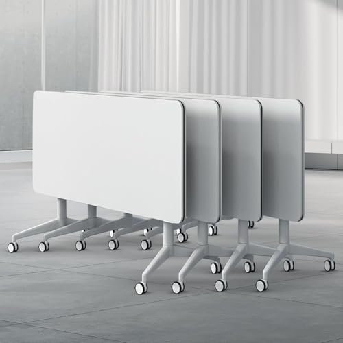 Klappbarer Konferenztisch, Konferenzraumtisch Auf Rollen, Mobiler Büro-Schulungsraumtisch Mit Klappdeckel, Mobiler Schulungs-Seminartisch Für Büro-Klassenzimmer,4pcs White,180 * 40 * 75H