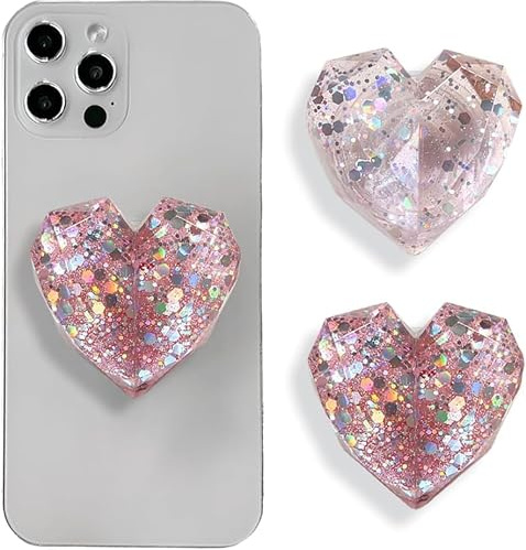 TOEECY 2 Piezas Soporte Corazón Geométrico Brillante Agarre Teléfono Móvil Expansor Plegable Sujetador Cristalino Adhesivo Celular