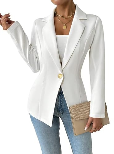 nicticsi Blazer da Donna a Maniche Lunghe Classico Risvolto Abito con Singolo Bottone Business Giacca da Lavoro Slim Fit Tinta Unita Abiti da Ufficio
