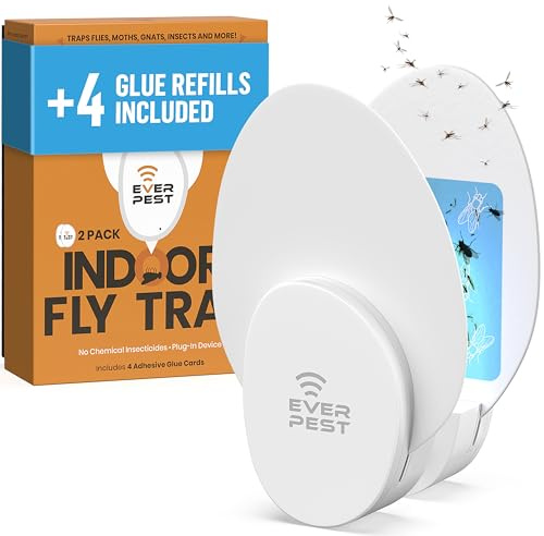 Indoor Electric Fly Trap (2-Pack) – Plug-in Insect Catcher with 4 Glue Cards for Fruit Flies, Gnats, Moths & Mosquitoes – Safe Pest Control for Home Use