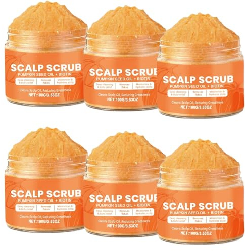 Aceite de semillas de calabaza y biotina exfoliante para el cuero cabelludo con cepillo de masaje, exfoliante y champú alternativo para cuero cabelludo graso y escamoso, eliminador de construcción y