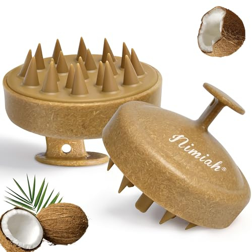 Nimiah Scalp Massager Hair Growth -Natural Coconut Shell Shampoo Brush Silicone Hair Scrubber for Men & Women Anti-Dandruff Effect Eco-Friendly Deep Cleansing Gift Set for All Hair Types
