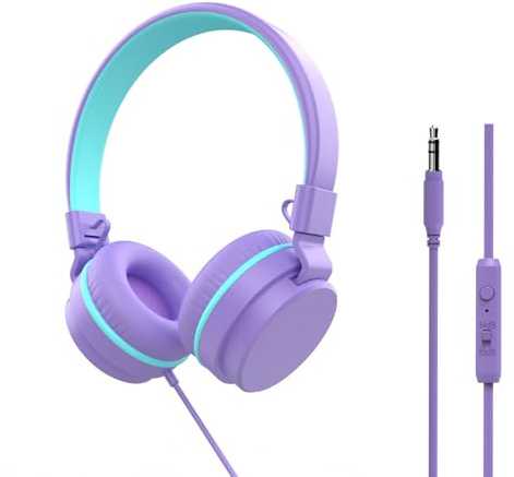 YOYOTUNE Casque pour Enfants, Casque Filaire sur l'oreille pour Enfants avec Micro, limiteur de Volume 85/94 DB pour Filles et garçons, Casque Filaire Pliable de 3,5 mm pour l'apprentissage et Le