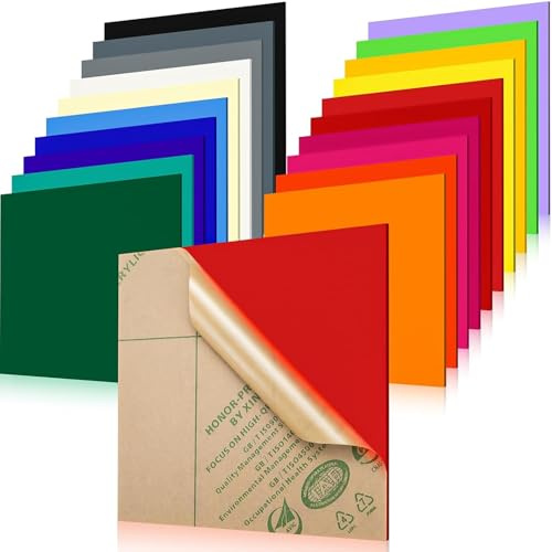 Lot de 20 plaques en acrylique opaque coloré, 3 mm d’épaisseur, 20 × 20 cm, acrylique coulé pour découpe et gravure laser, panneaux imprimés UV, loisirs créatifs et projets DIY