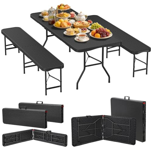Hebitod Set di 3 tende da birra, pieghevole, per interni ed esterni, 180 x 74 x 74 cm, effetto rattan