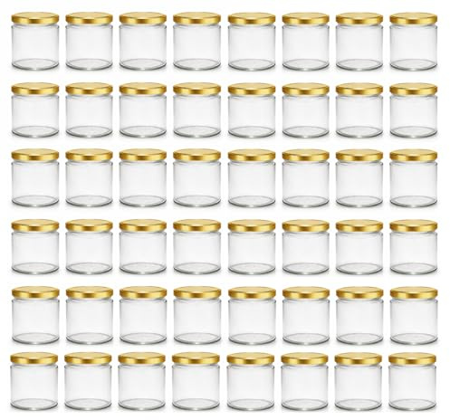 Einmachgläser 210 ml 48er Set mit goldenen Schraubdeckeln TO 66 - Marmeladengläser, Gewürzgläser, Honiggläser - kleine Gläser luftdicht, spülmaschinenfest