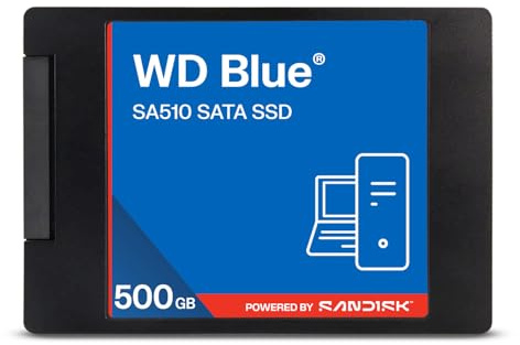 WD Blue SA510 SATA SSD Disco de Almacenamiento Interno de 2,5”/7 mm 500 GB (hasta 560 MB/s, 3D NAND, Acronis True Image, SANDISK Dashboard)