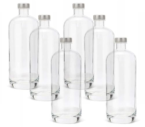BrandPrint Set di 6 Bottiglie in Vetro Modello ARTEMIDE, 750 ml, Tappo a Vite colore Argento | Bottiglia Vetro Acqua Bevande Succhi Liquori