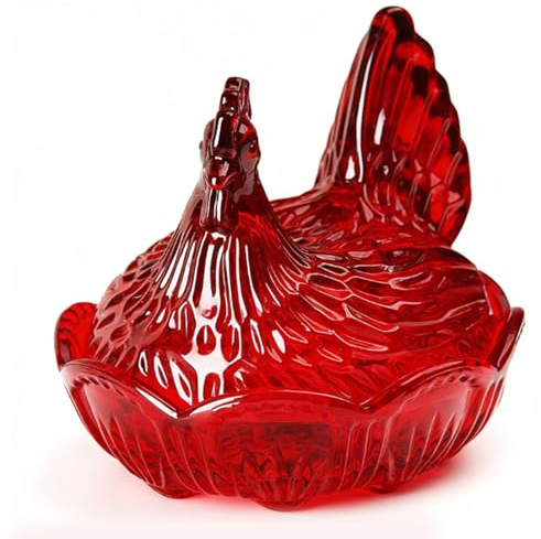 GOWENIC Tarro de Galletas de Vidrio con Tapa | Recipiente para Aperitivos y Postres Vintage con Forma de Gallina para Dulces, para Mesa de Cocina Casera (rojo)