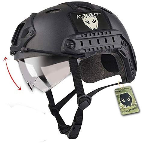ATAIRSOFT SWAT Kampf PJ-Typ Armee Militär Paintball Taktisch Schnell Helm mit Brille für Klettern Radfahren Schießen SCHWARZ