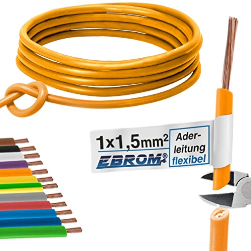 EBROM Aderleitung Einzelader flexibel H07V-K 1,5 mm² - Farbe: orange, 20 m | von 5 bis 100 m bestellbar - 1,5 mm2 - Litze, Schaltlitze, Einzelader flex, PVC Leitung, Verdrahtungsleitung, Schaltdraht
