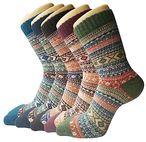 5 Pairs Womens Thermal Wool Socks Warm Knit Ladies Socks for Winter, One Size, A6