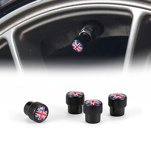 Heinmo Für Cooper F/R Serie Auto Reifen Rad Vorbau Luftventilkappe Staubschutz Reifen ventilschaftkappen Union Jack 4 Stücke (BK Red)