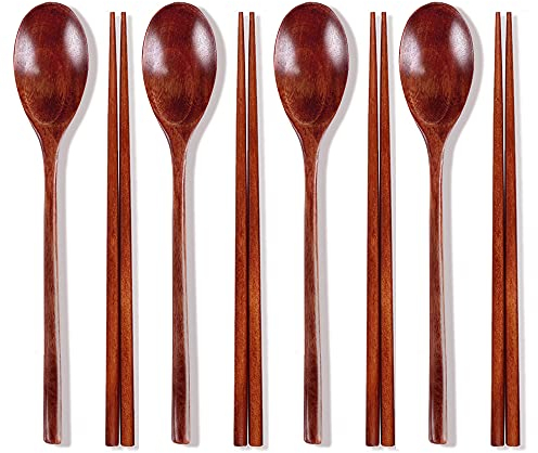 Ecloud Shop 4 Pcs Wooden chopsticks sets Korean dinnerware combinations