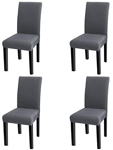 YISUN Stretch Stuhlhussen 4er Set Universal Jacquard Blätter Stuhlhusse, Elastische Hussen für Stühle, Abnehmbarer Waschbarer Stuhlbezüge für Schwingstuhl Hotel Bankett Küche Haus Hochzeit Party(Grau)