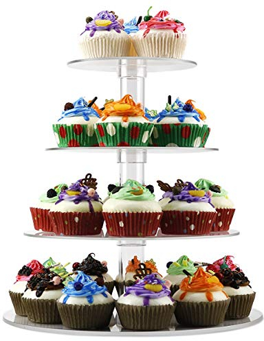 Queta - Supporto per torte a 4 piani, in acrilico, diametro di 15 cm, 18,7 cm, 22,5 cm e 26,3 cm, per cupcake, baby shower, dessert, feste, compleanni