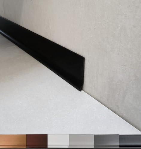 MadeInNature, Battiscopa flessibile in PVC di alta qualità, bianco, grigio chiaro, grigio scuro, nero, altezza 70 mm, lunghezza a scelta (8 ml, nero)