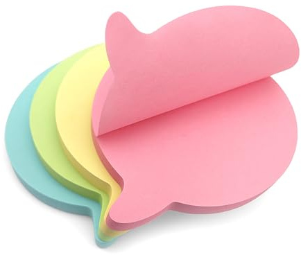 400 Speech Bubble Shaped Sticky Notes - Pastel Colours (76x76mm) - Colourful Removable Memo Pads in Blue, Pink, Green, Yellow | Set of 4 Pads (100 Sheets Each) | Office, Home & School Use - 4 Packs