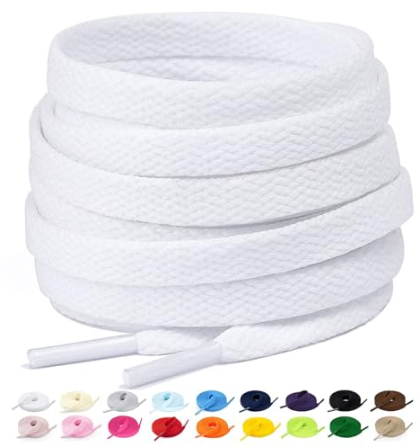 Stepace 2 Pares - Cordones Planos para Zapatos, 8mm de Ancho, Cordones Premium de Reemplazo para Zapatillas, Atletismo, Zapatos Casuales Blanco 140cm