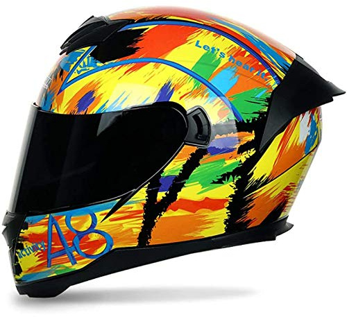 ZLYJ Klapphelm Integralhelm Helm Motorradhelm mit Sonnenblende, Full Face Flip Up Doppelvisier Street Sport Bike,ECE-geprüft D,L