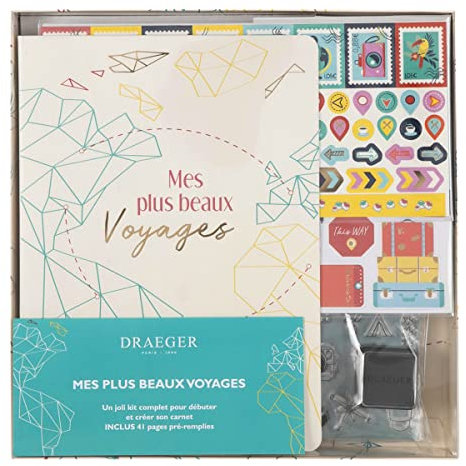 Draeger Paris – Reisebuch-Set Mes Plus Beaux Voyages - Notizbuch A5 + Dekozubehör, Mehrfarbig