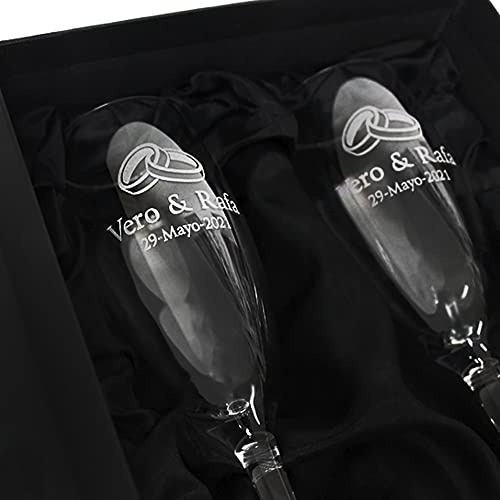 Dgregalos Copas de cava de cristal personalizadas mediante grabado a láser con estuche a juego - Regalo personalizado para novios, parejas, bodas, eventos (Enlace 3)