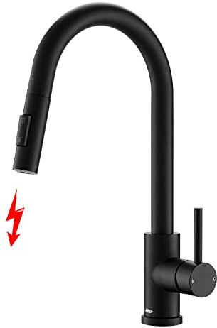 Tohlar Niederdruck Armatur Küche Schwarz, Niederdruck Wasserhahn Küche 360° Drehbar Moderner Niederdruck Spültischbatterie mit Ausziehbare Brause Kaltem und Heißem Wasser Vorhanden