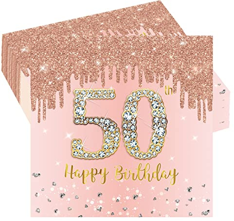 POPOYU 20 Stück Servietten 50. Geburtstag Roségold,Servietten Rosegold 50,Roségold Party DekorationServietten,50 GeburtstagServietten Rosa für Frauen 50. Geburtstag Party Partyzubehör
