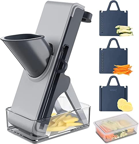 Safe Mandoline Slicer for Kitchen,4 in 1 Vegetable Chopper Adjustable Food Slicer Strips Julienne Dicer Upright Gadget for Potato, Onion, Cucumber, Carrot, Meat,Cheese,Grey,A