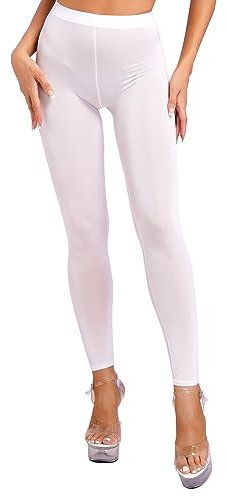 TiaoBug Damen Strumpfhosen ohne Fuß Transparent Leggings Tights Sexy Pantyhose Hohe Taille Unterhose Pants Weiß I L