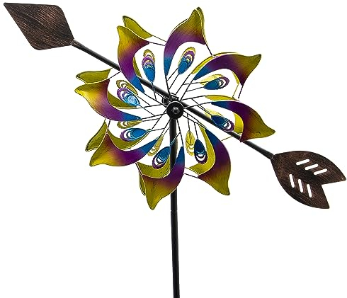HAFIX Windrad Windkompass 3D Optik Ø46cm. Windspiel für den Garten aus Metall. Windmühle mit Höhenverstellung dekorativ einzigartiger Blickfänger, wetterfest & UV-beständig. Deko bunt Höhe 127cm.