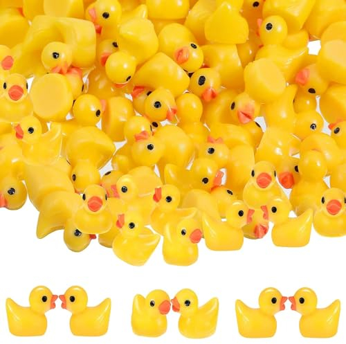 JunD Mini Harz Enten - 120 Stück Gelbe Miniatur Enten, Mini Resin Ducks, Funny Little Duck Resin Figurine, Mini Tierfiguren für Puppenhaus und Aquarium (Gelb)