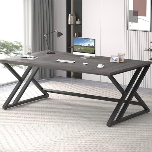 LVB Schreibtisch Großer Computertisch Bürotisch Schreibtisch für Home Office Büro und Arbeitszimmer Gaming PC Tisch aus Holz Metall Büromöbel Industrie Design Dunkelgrau 180 x 80 x 75cm