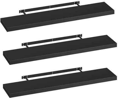 eSituro Wandregal, schwebendes schwarzes Regale für Wandmontage, 3er-Set Schweberegal Hängeregal Wandbrett im Wohnzimmer Schlafzimmer Küche Badezimmer, 100x3,8x22,9 cm