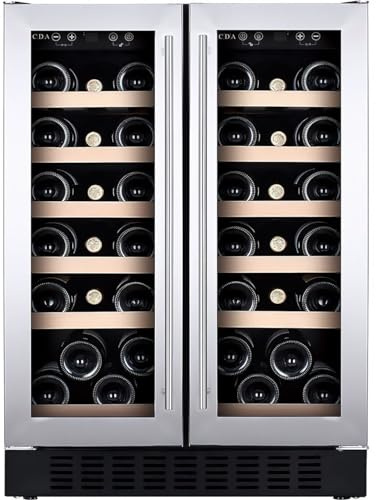 CDA 40 Bottle Freestanding Under Counter Wine Cooler Dual Zone 60cm Wide 82cm Tall - Stainless Steel