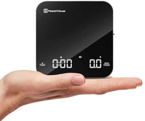 Rechargeable Mini Coffee Scale with Timer, Maestri House Espresso Scale, 2kg/0.1g Accurate Scale for Espresso and Pour-Over Coffee, Portable Digital Kitchen Scale with Automatic Timing（Black&Silver）